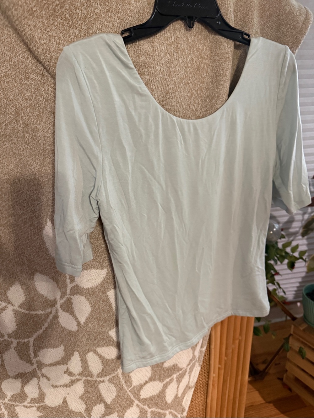 OGL Scoop Neck Short Sleeve Top in Light Blue/Green